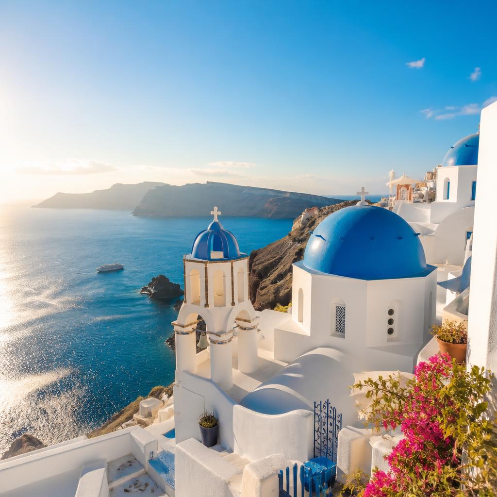 Santorini — Whitewashed cliffs above the caldera.